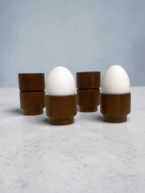Set of 6 Vintage MCM Rosewood Egg Cups